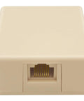 RJ31X Telephone Jack Terminal Block With Shorting Bar For Alarm And Telco Lines, 8 Screw Terminals, 8P8C Interface, Plug And Play Easy Install With Mounting Screw And Double Sided Tape, Ideal Phone Line Interconnect For Security Systems, beige ABS front view