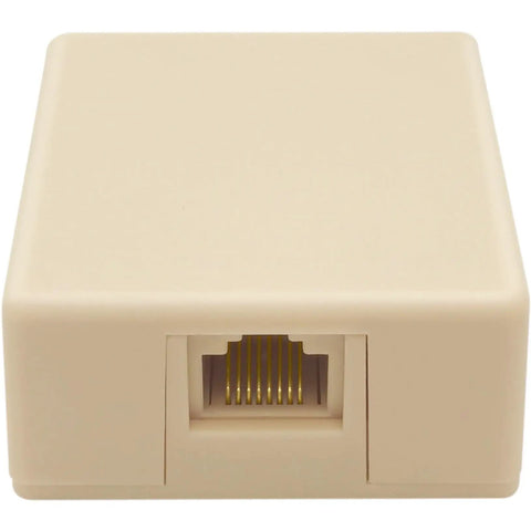 RJ31X Telephone Jack Terminal Block With Shorting Bar For Alarm And Telco Lines, 8 Screw Terminals, 8P8C Interface, Plug And Play Easy Install With Mounting Screw And Double Sided Tape, Ideal Phone Line Interconnect For Security Systems, beige ABS front view