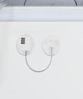 Kid Proof Fridge And Cabinet Lock With Password Protection, white plastic lock installed on a fridge