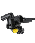 Heavy Duty Thermostat Housing Assembly For Bmw 1 3 5 Series Engine Coolant Controller view showing black plastic construction and yellow cap.