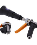 Ceramic Atomization Sprayer For Garden Care And Crops Featuring Durable Ceramic Nozzle, side view with orange handle.