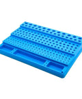 Pro Grade Drill Bit And End Mill Storage Box Organizer With 82 To 288 Hole Capacity for 4 to 32 mm tools, blue plastic holder.