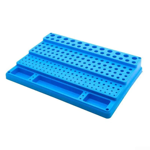 Pro Grade Drill Bit And End Mill Storage Box Organizer With 82 To 288 Hole Capacity for 4 to 32 mm tools, blue plastic holder.