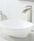 White Ceramic Vessel Sink With Faucet And Drain, Oval Above Counter Bathroom Basin, Modern Porcelain Vanity Sink, Sleek Bowl