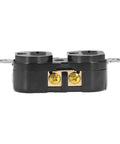 Rock Solid Double Industrial Outlet Socket Heavy Duty Power Receptacle showing dual receptacles and gold pins for connections.