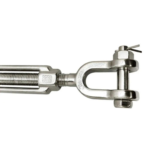 Rock Solid Heavy Duty 3/8X6 Jaw Jaw Turnbuckle Built Like A Tank With Premium 316 Stainless Steel, showing single jaw design.