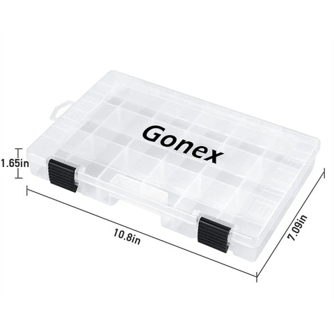 Transparent 3600 tackle tray with dividers and dimensions, 10.8x7.09x1.65 in, part of three pack fishing tackle boxes organizer