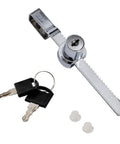 Sliding Glass Door Lock For Display Cases With Chrome Finish, Secure Ratchet Lock Set shown with keys
