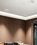 Top Shelf Sleek Led Recessed Lights With Zero Hassle Install And Adjustable Three Way Color Temps For Crisp Full Spectrum Glow Featuring Rugged Anti Rust Aluminum Housing And Anti Glare Baffle Trim In 14 Pack mounted in modern living room ceiling.