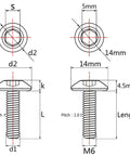 Technical diagram showing Titanium Button Head Socket Cap Screws M6x12 15 20 25 30 35mm Set Of 6 Gold Titanium Dome Head Bolts dimensions.