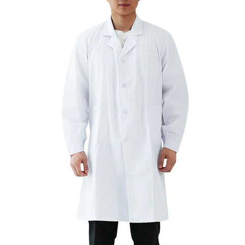 Unisex Professional Lab Coat for Men and Women, Button Front Long Medical Coat for Science, Doc, Nurse, or Student, White