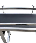 Top view of PVC Flat Conveyor Belt System for Packaging Machines Built Tough Adjustable Speed Industrial Transport with double guardrail