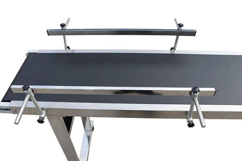 Top view of PVC Flat Conveyor Belt System for Packaging Machines Built Tough Adjustable Speed Industrial Transport with double guardrail