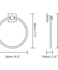 Dimensions diagram of Black Towel Ring Set Heavy Duty Wall Mounted Round Hand Towel Holder, 16cm diameter, 18cm height.