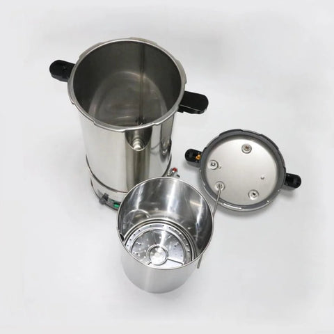 24L stainless steel lab steam autoclave set with main body, lid, and perforated inner basket, 110V