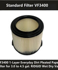 1 Pack Replacement Cartridge Filter Compatible With 3 To 4.5 Gallon Wet Dry Shop Vacuums 1 Layer Pleated Paper HEPA Filter
