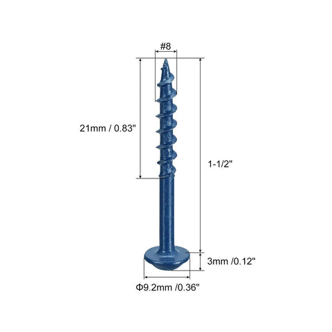 No. 8 By 1.5 Inch Pocket Hole Screws 250 Pack Square Drive SQ2 Self Tapping Wood Screws Blue Coated For Woodworking Projects