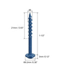 Eight By One And One Half Inch Pocket Hole Screws Set 200 Square Drive Self Tapping Wood Screws shown with dimensions and blue finish