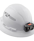 Hard Hat With Rechargeable Headlamp Vented Full Brim Style Padded Odor Resistant Sweatband For All Day Comfort Secure Mounts For Headlamp White Built For Tough Jobs