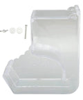 Clear Acrylic Hamster Pellet Feeder With Secure Cage Mount And Scatter Control Baffle showing mounting hardware and detailed design.