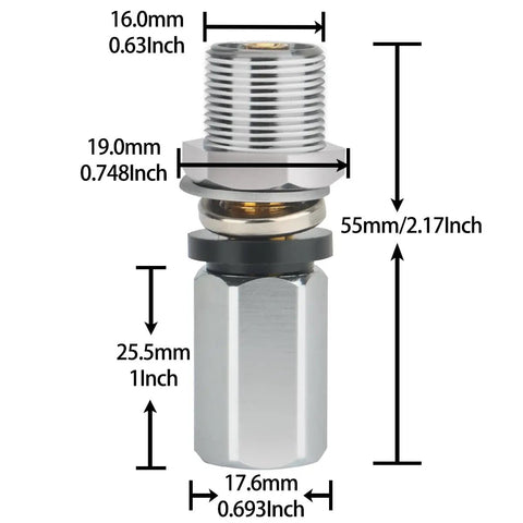 Heavy Duty SO239 CB Radio Antenna Stud Adapter For 3/8-24 Threads Mount shown with detailed dimensions