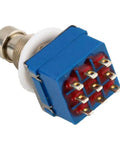 3PDT Nine-Pin Box Stomp Foot Switch For Guitar Effects Pedals True Bypass Metal Build close-up with visible pins