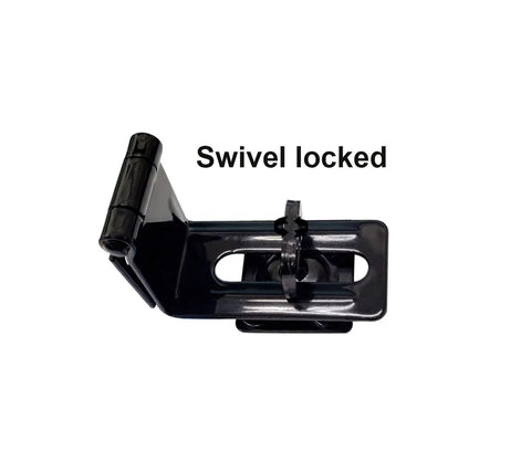 QCAA 90-degree angle HASP and swivel staple, 4-1/2 in, steel, black, 1 pack