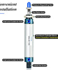 Double Acting Air Cylinder 40mm Bore 100mm Stroke With Y Connector And Two 8mm Fittings Aluminum Body PT1/4 Port 145 PSI Max