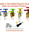 Pro Grade Hydraulic Quick Coupling Pressure Decompression Relief Tool display of 1/4 inch to 1/2 inch options for tractors