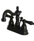 Heritage 4 Inch Centerset Lavatory Faucet Matte Black With Pop Up Drain Deck Mount 3 Hole Design Solid Brass Washerless Cartridge Half Inch IPS Connections For Classic Bathroom Upgrade