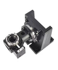 High Performance Fourth And Fifth Axis Electric Hollow Rotary Platform Delivers Dead On Precise Indexing For Cnc Machining flat view with step motor and base.