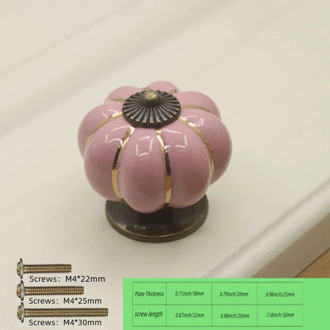 10 Pack Vintage Ceramic Pumpkin Cabinet Knobs In Sweet Pink Featuring A High Gloss Shine, 1.57 inch wide ceramic knob.