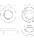Diagram showing dimensions of Orbit White Flush Mount Down Dimmable Light With Blue Accent Ultra Slim Weatherproof Boat Cabin Ceiling Fixture