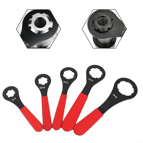 Set of Heavy Duty ER Collet Wrench For ER16 ER20 ER25 ER32 ER40 CNC Spanner Tool, steel construction, red handles, top view