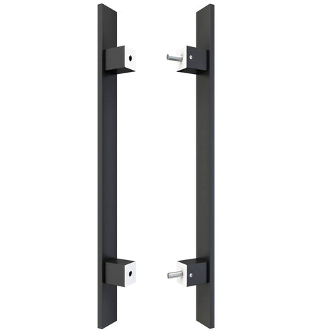 Heavy Duty 18 Inch Barn Door Pull Handle And Push Plate Set Matte Black, Grade 304 Stainless Steel Square commercial entry grip for wood or glass panels.
