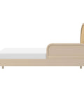 Side view of taupe twin and full bed guardrail compatible with Moab beds, non-toxic finish, GREENGUARD Gold certified for kids' safety.