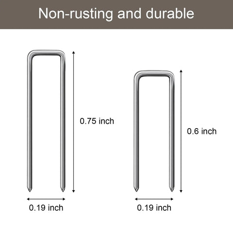Two sizes of zinc plated louver staples, 0.75 inch and 0.6 inch, for plantation shutters tilt rods, rust proof hardware.