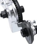 Close-up of the drill-mounted metal nibbler attachment for Upgrade Your Shop With This Electric Drill Shears Attachment.