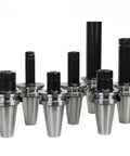 Kick Start Your Heavy Duty Grinding Rig With This BT50 Keyless Spring Collet Chuck Featuring ER32 ER40 sizes, showcasing collet chucks in various lengths.