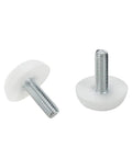 Total Game Changer Wobble Killer Set Of 16 White M6 Screw Furniture Levelers, Heavy Duty Adjustable Glide Pads, Solid As A Rock Wear Resistant Design, Fix That Shake Quick Keep Floors Sweet - close-up of two adjustable glide pads.