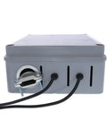 Side view of Spartan Series 8 Light Grow Controller For 240V Setups with Dual Trigger Cords, tan finish, showing cable inlets.