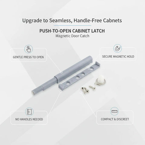Push To Open Magnetic Cabinet Latch Handle Free Door Catch For Kitchen Cabinets And Wardrobes Durable PP Plastic Grey 1 Pack