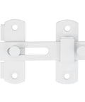 Four Pack Premium White Stainless Steel Barn Door Latches Flip Slide Bolt Hardware tough as nails, top view of latch mechanism.