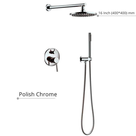 UMJIGF Shower System Polished Chrome Brass Luxury Mixer Shower Faucet Set with 16 Inch round shower head and handheld shower.