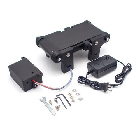 Dope Desktop Conveyor Belt Kit For STEM Education And DIY Projects With Adjustable Speed shown with tools and power supply