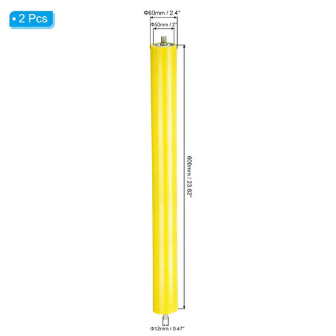 Polyurethane Coated Conveyor Roller 2.4 Inch Diameter 24 Inch Length 2 Pack Stainless Steel Replacement Part in Yellow Finish