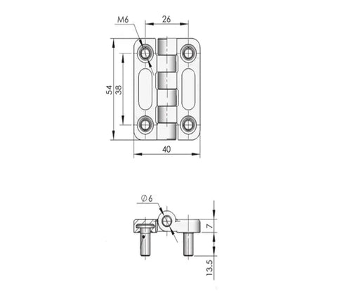 Technical drawing of Beefy Door Hinge Kit For Distribution Cabinet And Control Box Enclosures Includes Screw Rod And Fitting Hardware