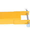 Close-up of Heavy Duty Pin Lock Forklift Extensions Boss Level Steel Bars 4000 Lb Capacity durable yellow attachment with pin.