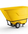 Commercial Grade Tilt Truck Dump Cart 850 Lb Capacity Zero Point Five Cubic Yard Yellow Rotational Molded Waste Bin side view
