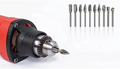 Ten Piece Pro Grade Tungsten Carbide Double Cut Rotary Burr Set With 3 Mm Shank And 6 Mm Head for metalwork and polishing